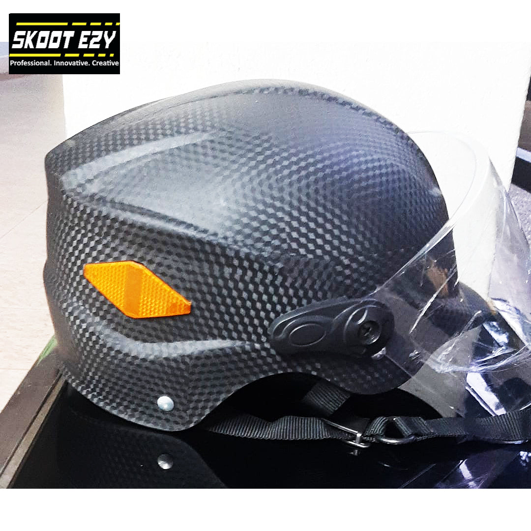 This black half helmet is made from Acrylonitrile Butadiene Styrene (ABS) impact resistant thermoplastic. The ABS material is an excellent choice for a helmet because it can withstand extreme temperatures without warping or cracking.