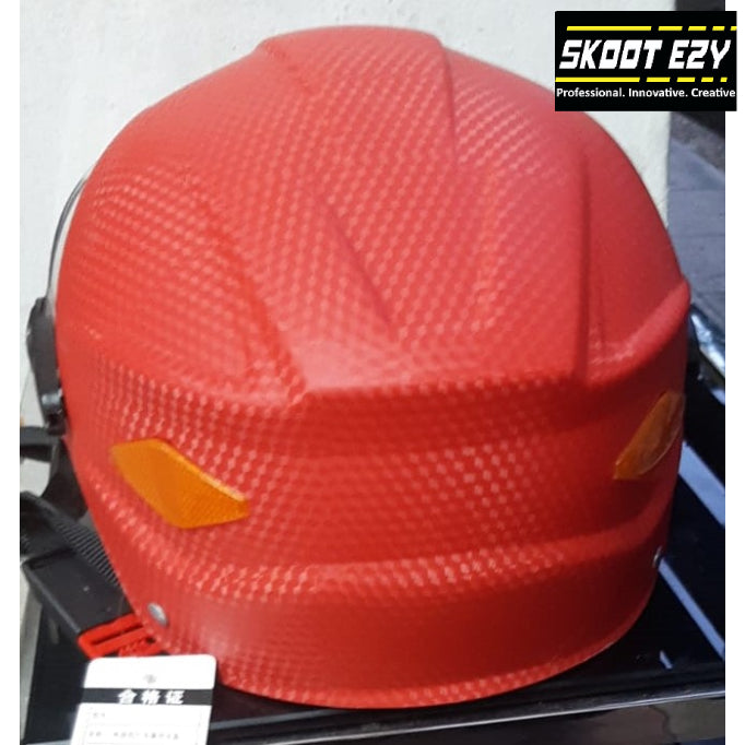 This red half helmet is made from Acrylonitrile Butadiene Styrene (ABS) impact resistant thermoplastic. The ABS material is an excellent choice for a helmet because it can withstand extreme temperatures without warping or cracking.