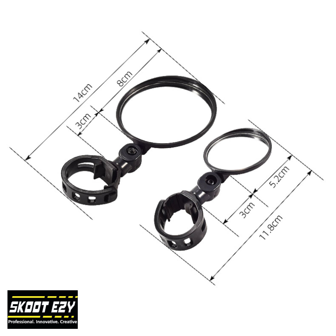 You can view what is going on around your vehicle using the handlebar side mirror. The side mirror on the handlebar can be moved in any direction. It has an elastic, permeable strap that may be adjusted. The ability to turn 180 degrees left and right. You can pick between two sizes.