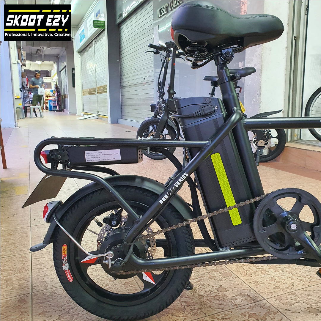 For that smooth ride, a 14 by 2.125-inch tire attached well to an Eco Drive Mini electric bicycle. Allow it to work hard for you while you ride or deliver your goods, giving you peace of mind. For that smooth ride, a 14 by 2.125-inch tire attached well to an Eco Drive Mini electric bicycle.          Allow it to work hard for you while you ride or deliver your goods, giving you peace of mind