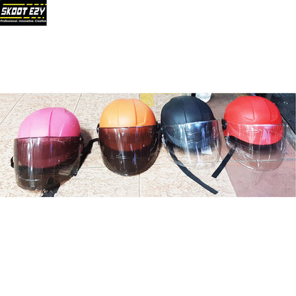This black, orange, pink and red half helmet is made from Acrylonitrile Butadiene Styrene (ABS) impact resistant thermoplastic. The ABS material is an excellent choice for a helmet because it can withstand extreme temperatures without warping or cracking.