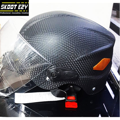 This black half helmet is made from Acrylonitrile Butadiene Styrene (ABS) impact resistant thermoplastic. The ABS material is an excellent choice for a helmet because it can withstand extreme temperatures without warping or cracking.