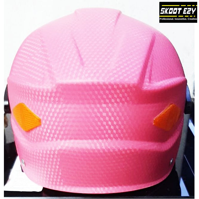 This pink half helmet is made from Acrylonitrile Butadiene Styrene (ABS) impact resistant thermoplastic. The ABS material is an excellent choice for a helmet because it can withstand extreme temperatures without warping or cracking.