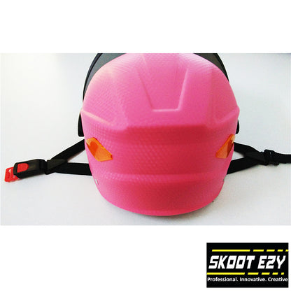 This pink half helmet is made from Acrylonitrile Butadiene Styrene (ABS) impact resistant thermoplastic. The ABS material is an excellent choice for a helmet because it can withstand extreme temperatures without warping or cracking.
