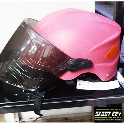 This pink half helmet is made from Acrylonitrile Butadiene Styrene (ABS) impact resistant thermoplastic. The ABS material is an excellent choice for a helmet because it can withstand extreme temperatures without warping or cracking.